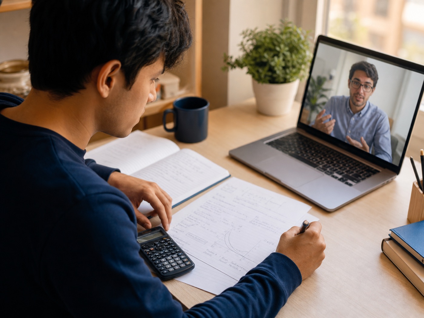 A student working with an online tutor